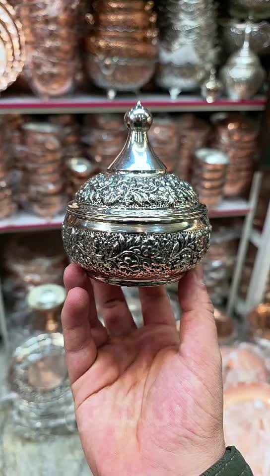 تصویر 3 از قندان مسی طرح دار مناسب پذیرایی و دکوراسیون سنتی